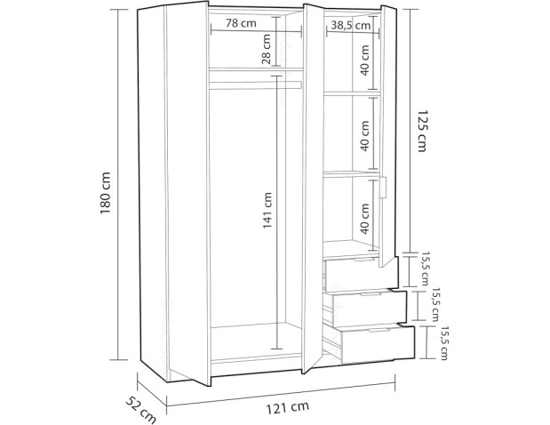 ARMARIO DE 3 PUERTAS CON 3 CAJONES